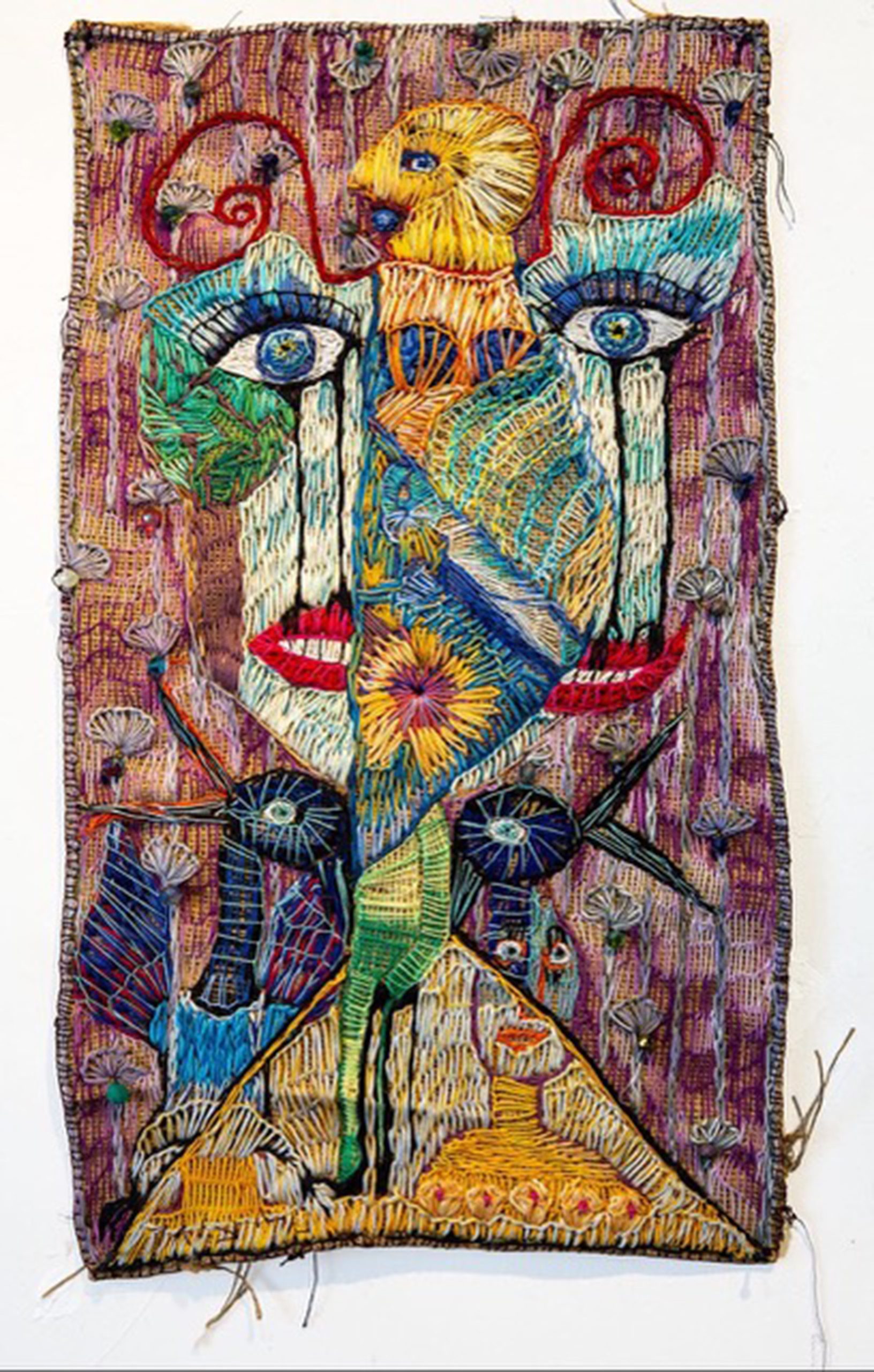 Désordre 2025 broderie sur toile de jute 40 x 20 cm